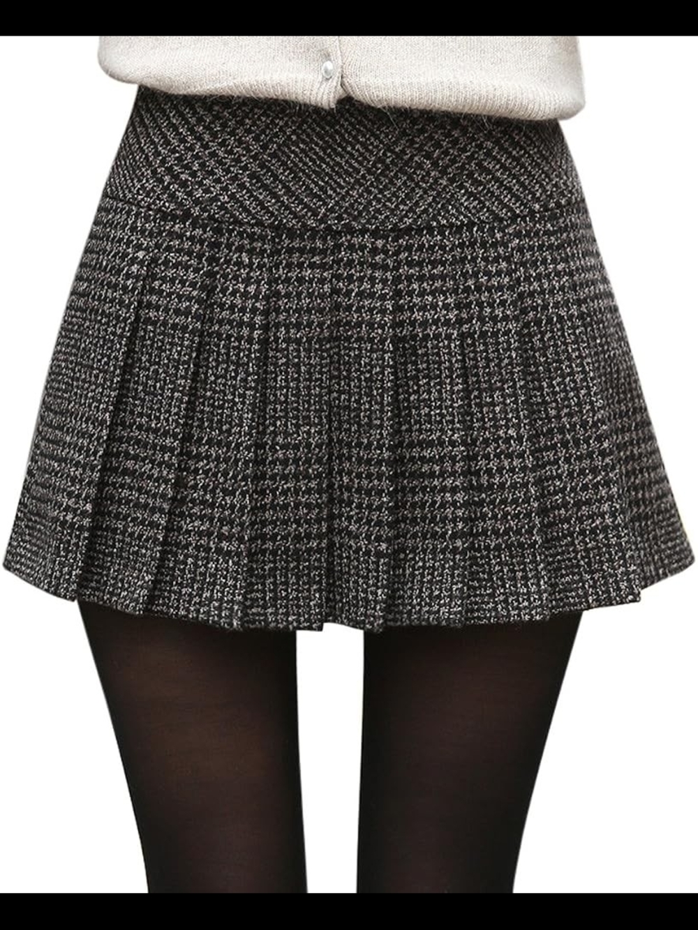 Plaid Pleated Skater Mini Skirt - Black & White